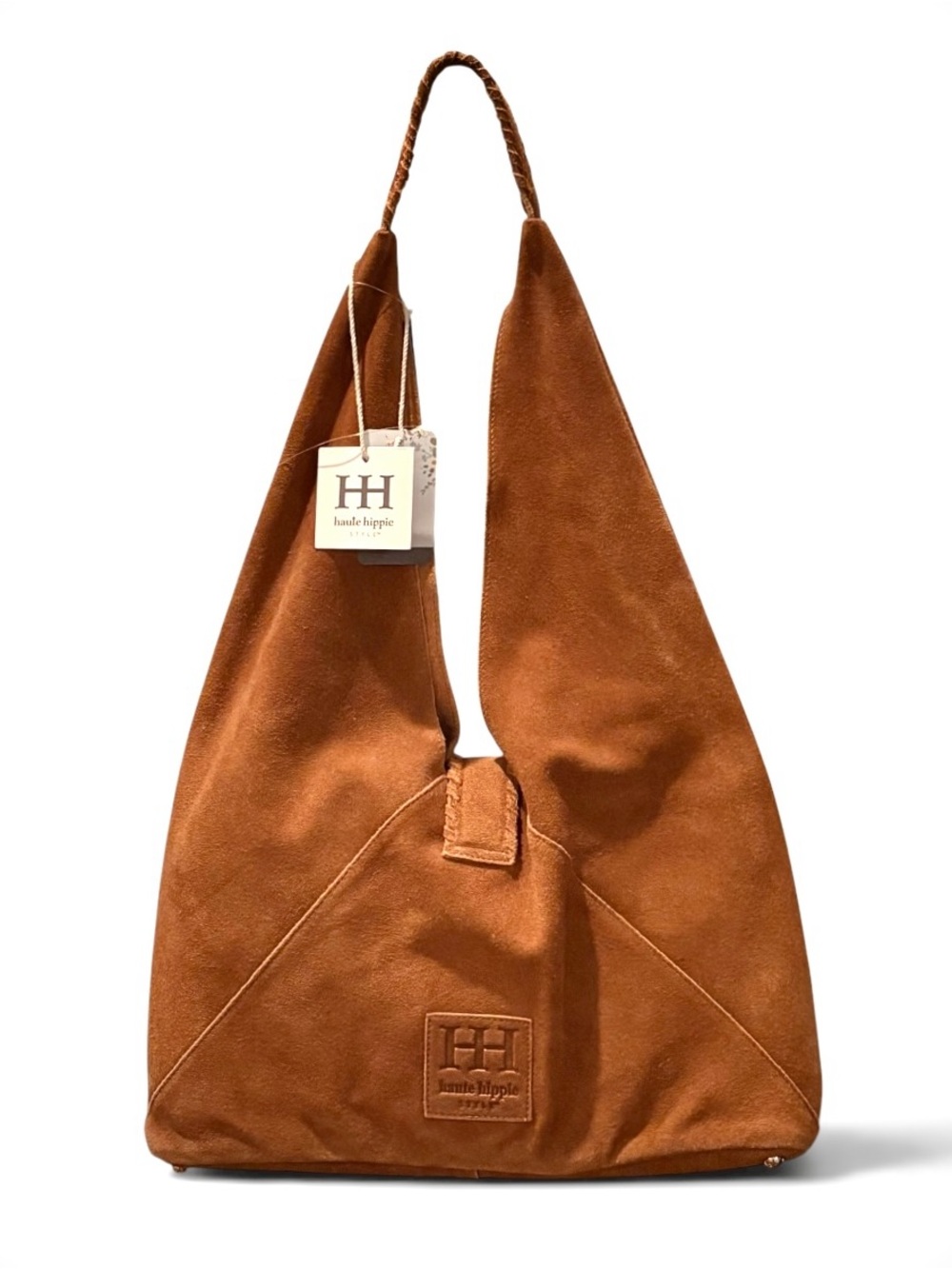 HAUTE HIPPIE STYLE Triangle Hobo Shoulder Bag 100% Genuine Suede Camel NWT Boho - Picture 16 of 16